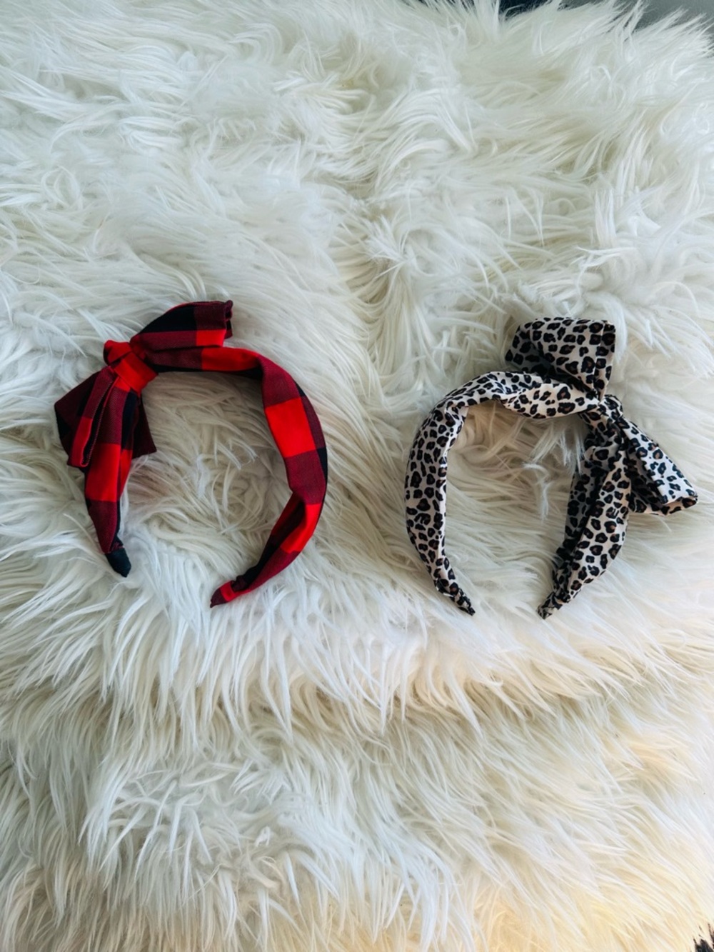 GAP Kids Red Buffalo Plaid & Black White Leopard Bow Headbands - Set of 2